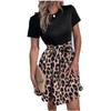 Slim-Fit Leopard Print Printing a Short Sleeve Dress Pullover