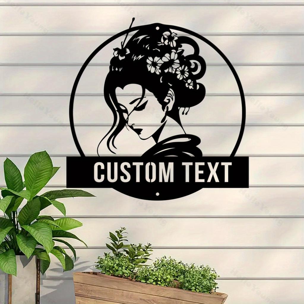 1pc Custom Japanese Geisha Metal Wall Art Personalized Name Sign Home Decor Hot Sale