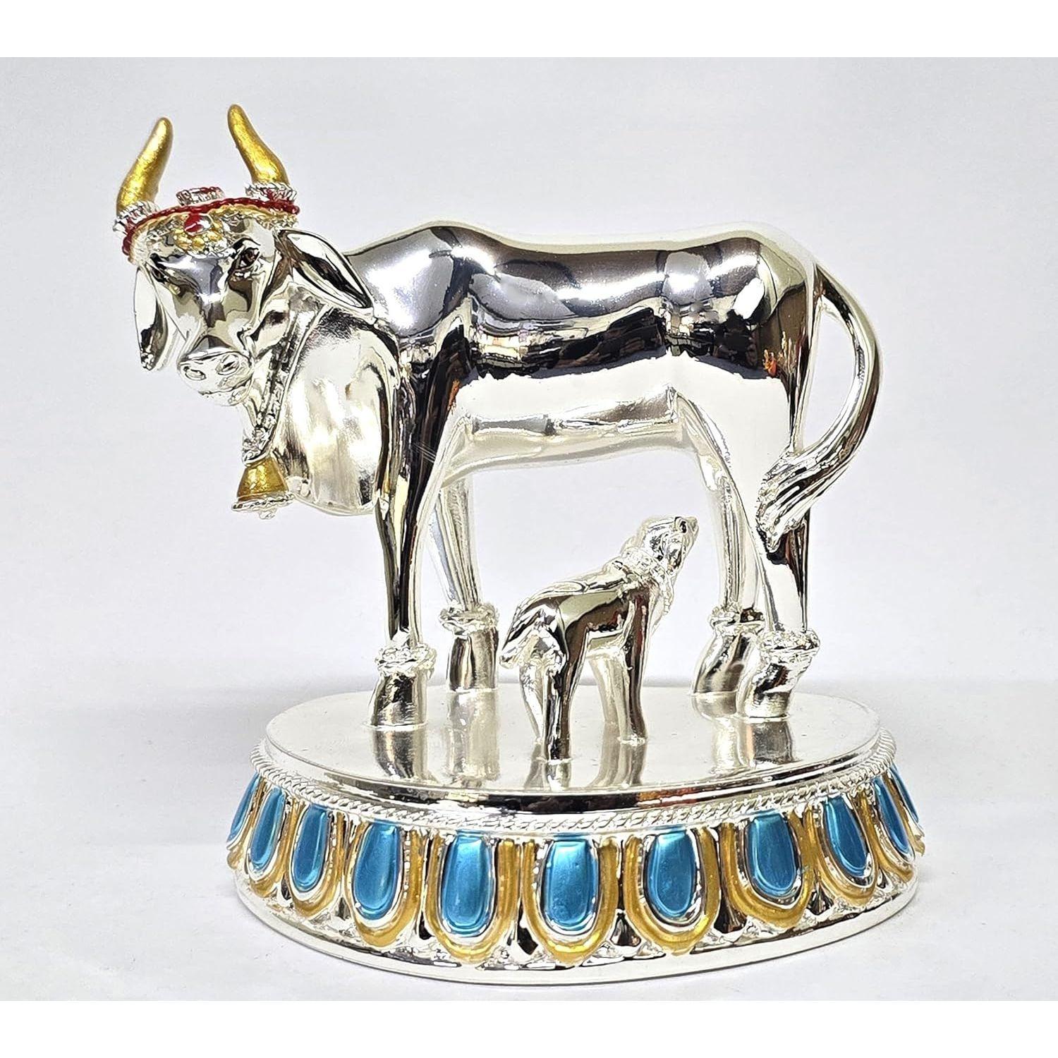 

Корова Камдхену с теленком с посеребрением 999 пробы | Фигурка большого размера Васту и Фэн-шуй | Божественная Гаумата для дома и офиса