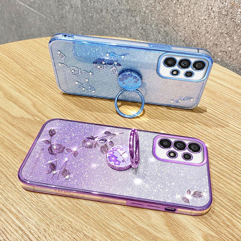 KADEM For Samsung Galaxy A53 5G Cover Flower Decor TPU Phone Case with Ring Kickstand