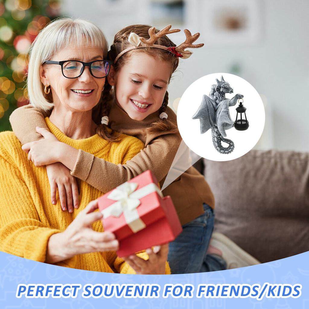 Dragon Figure with Solar Lights Resin Funny Dragon Figure Garden Decoration Yard Sculpture for Festival Outdoor Decor