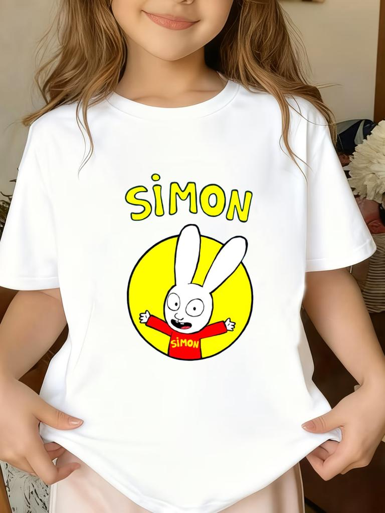 Simon Super Rabbit Graphic T-shirts Kids Summer Casual O-Neck Tops Boys Girls Kawaii T Shirt Funny Cartoon Children's T-shirt