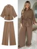 European & American Women's Drapey Lapel Shirt and Pants Set - Spring Casual Fashion