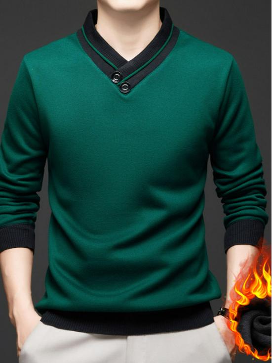 Men's Argyle V-neck Plus Velvet Knitwear - Warm, Soft, and Versatile Base Layer for Autumn and Winter