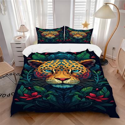 3PCs Leopard Print Design Cover Set, Breathable Fabric, Machine Washable (1 Duvet Cover + 2 Pillowcases) (Without Quilt) Yy250911070