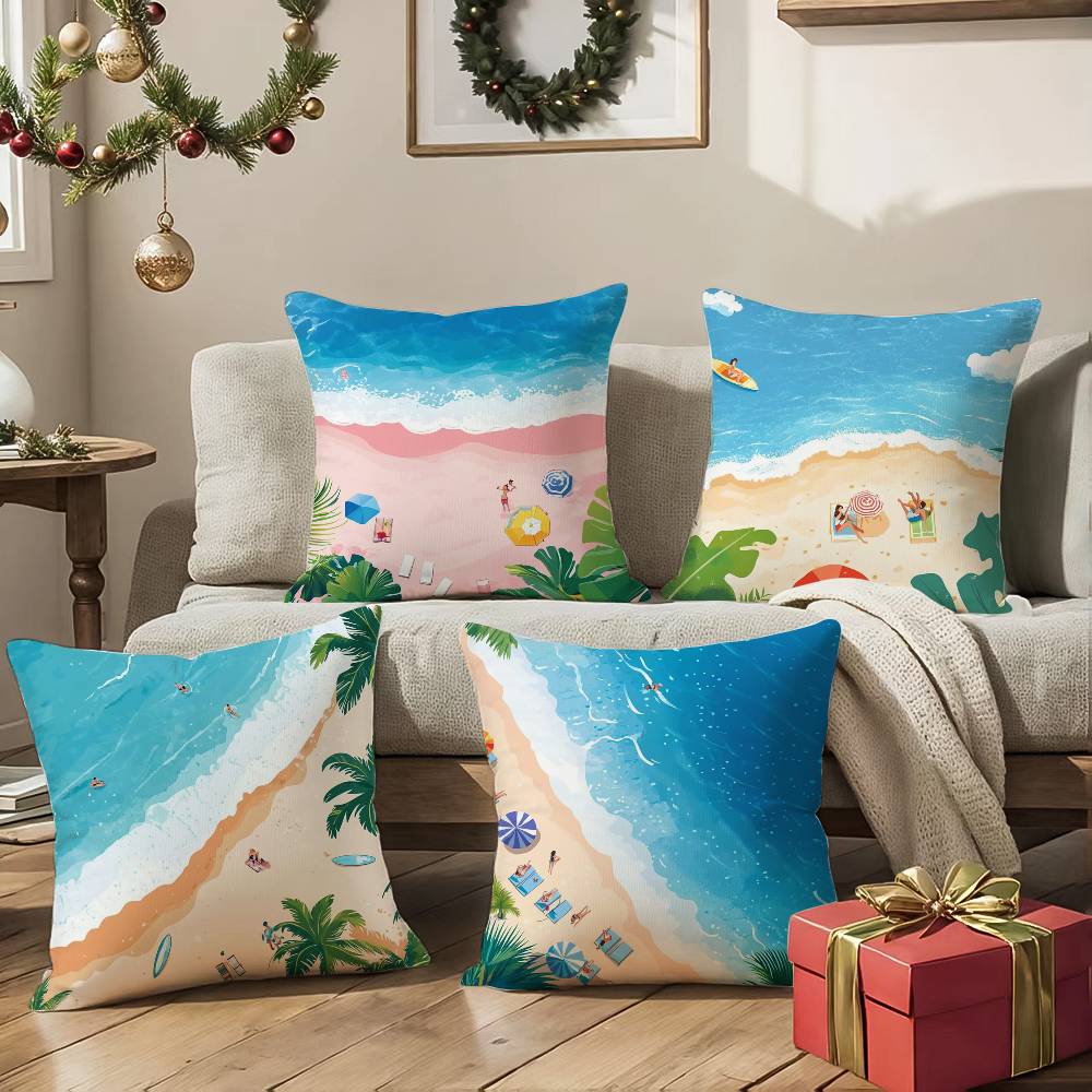 Charming Seaside Retreat Pillow Case Anti-dustmite Pillowcase Invisible Zipper Silky Short Plush Sofa Cushion Cover