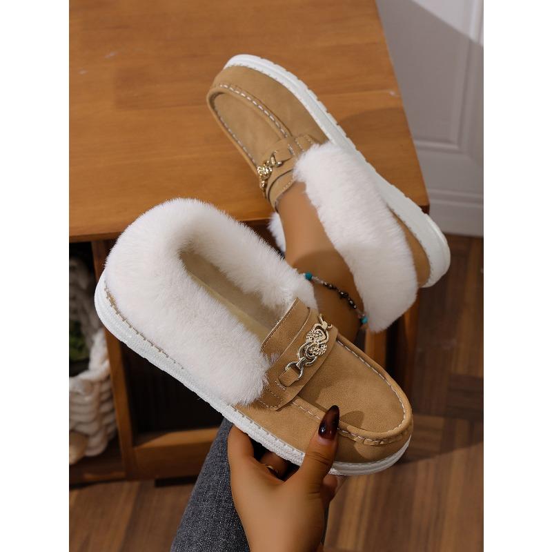 Metal Chain Plus Size Warm Cotton Shoes 2025 Winter Women's Fleece Sports Comfortable Beanie Shoes