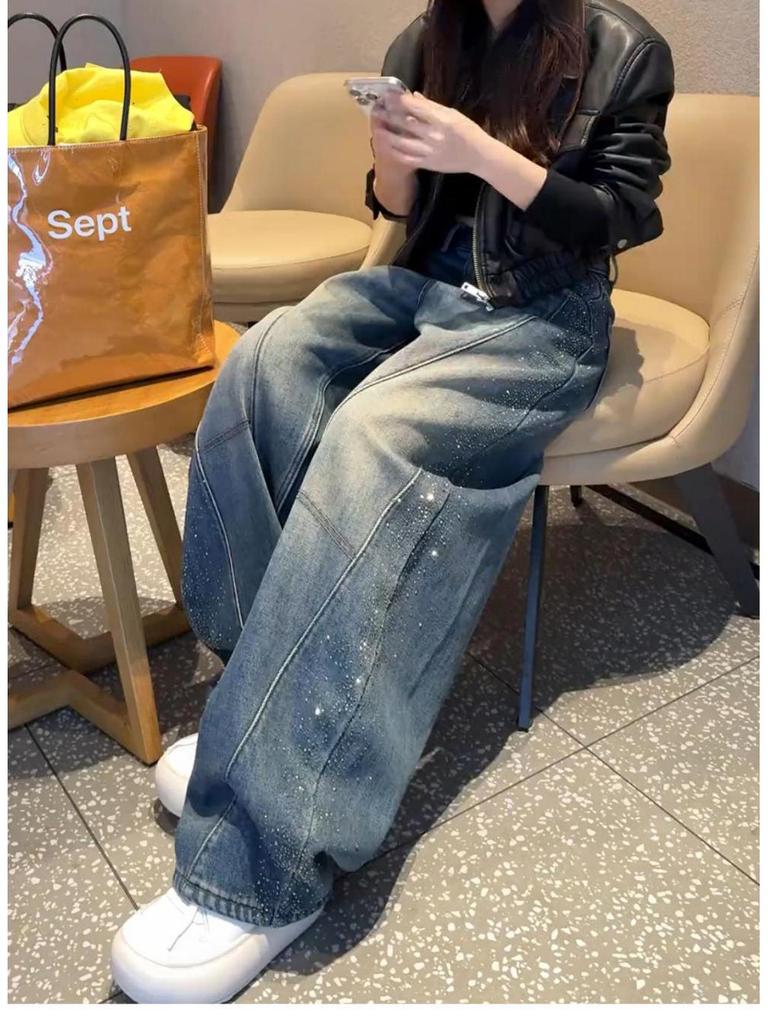Women's 2026 Wide-Leg Denim Pants: Curved Knife Design, Spring Collection, Plus Size, Ideal for Pear-Shaped Body