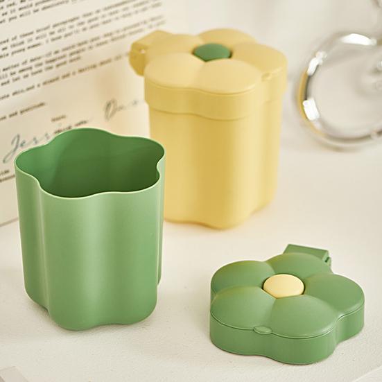 Mini Trash Can Floral Design Press Button One-hand Opening Creative Flower Shape Desktop Waste Bin for Daily Use