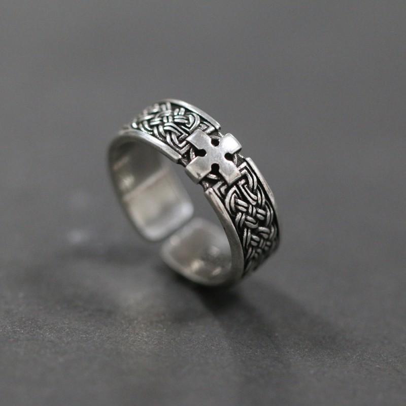 Adjustable Open Ring With Celtic Knot Design Handmade Plated Unisex Vintage Style Jewelry Adjustable Open Band