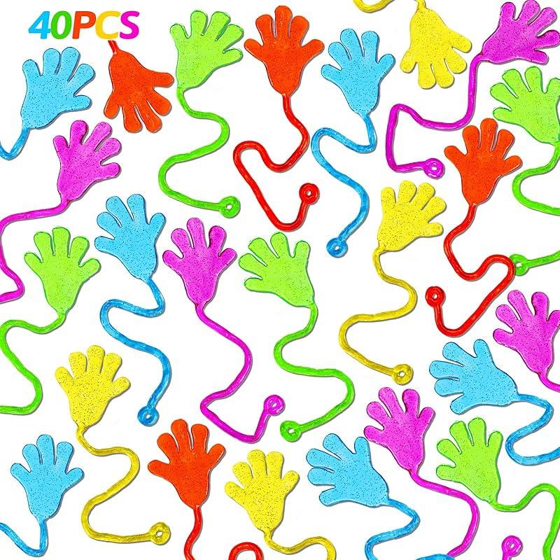 100PCS Glitter Sticky Hands Party Favors for Kids 4-8 8-12 Birthday Supplies Halloween Goodie Bag Stuffers Classroom Treasure Box Carnival Prizes