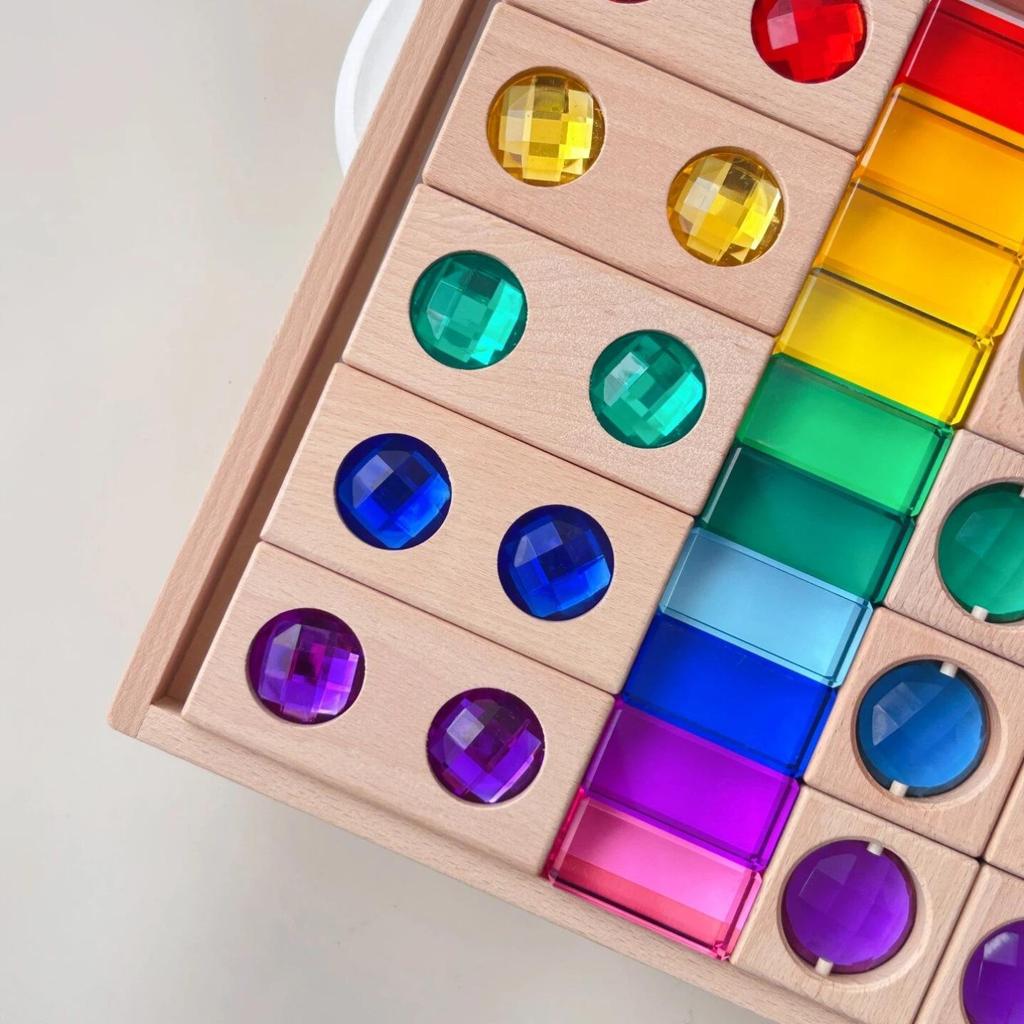 Rainbow Gemstone Cube Set: Acrylic Translucent Sensory Educational Building Blocks for Kids