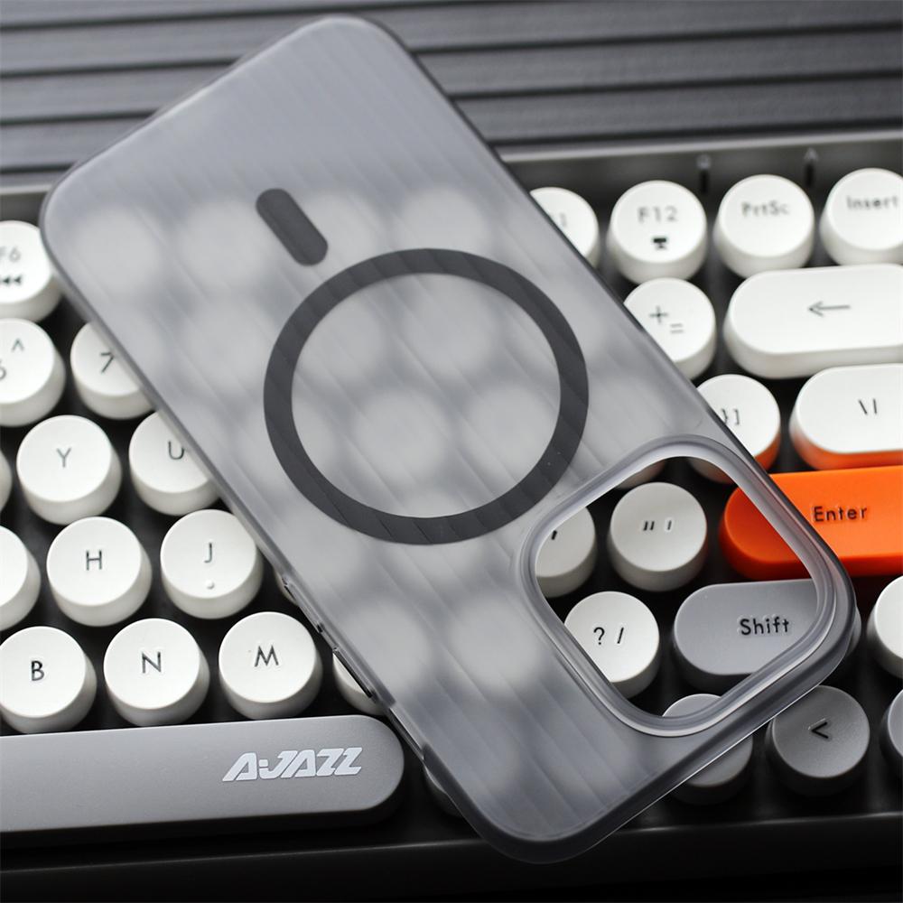 Corrugated Pattern Matte Magnetic Wireless Charge Case For iPhone 17 Air 16 15 14 13 12 Pro Max Magsafe Transparent Hard Cover