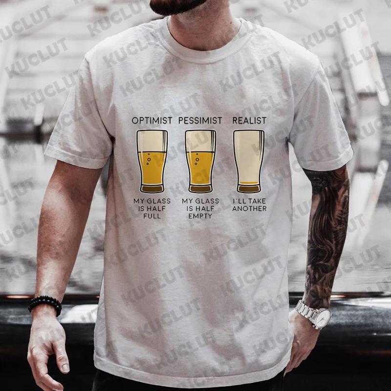 Beer Drinker Optimist Realist Shirt Harajuku T Shirt Funny Men Clothing Graphic T Shirt Mens Clothes Unisex Shirts Chemise Homme