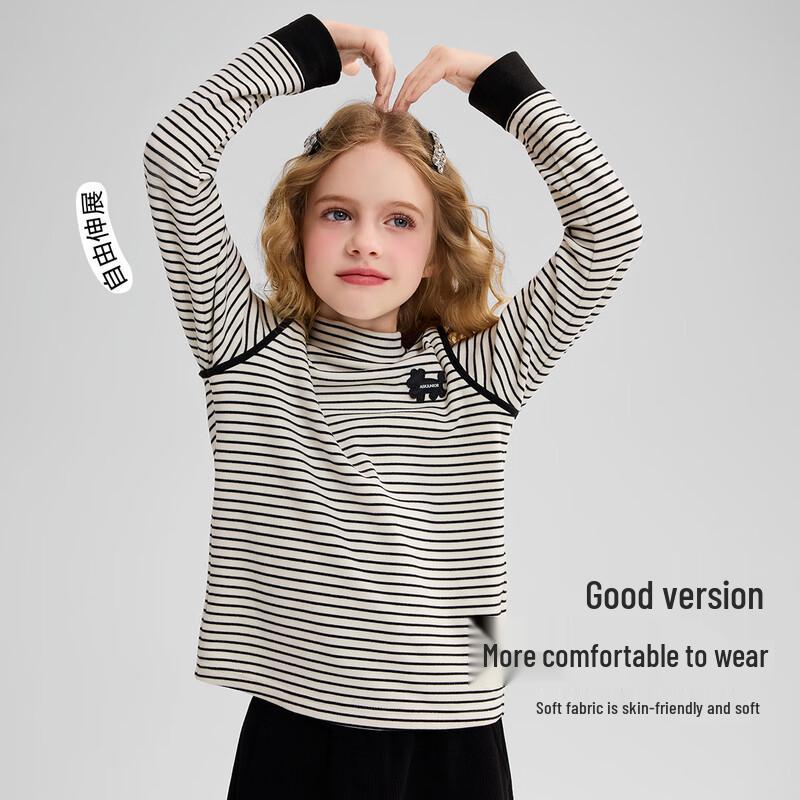 ASK JUNIOR Girls  Striped Velvet Semi-High Neck Long-Sleeve T-Shirt 170
