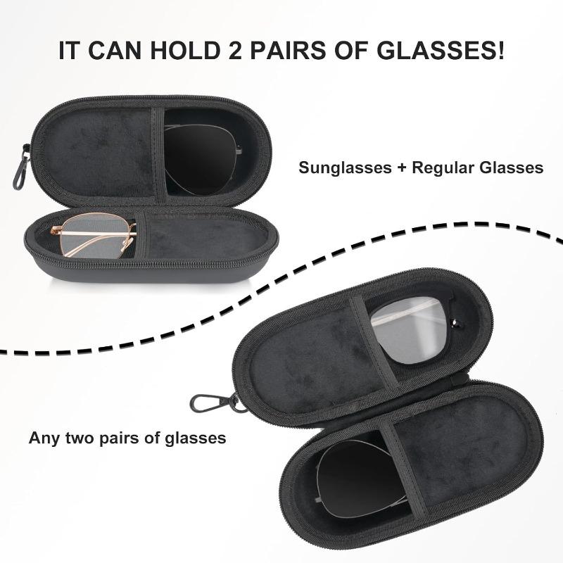 1pc Double Mirror Box, With Zipper Closure & Clip,Portable Eyewear Storage Box for 2 Glasses,Sunglasses Holder, Colored Contacts
