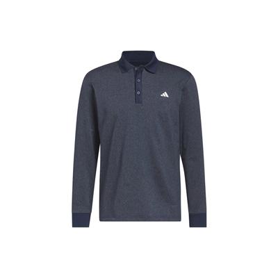 Essentials Heathered Long Sleeve Polo Shirt Color Block Logo Men Polo Shirts Navy-Blue HZ0426
