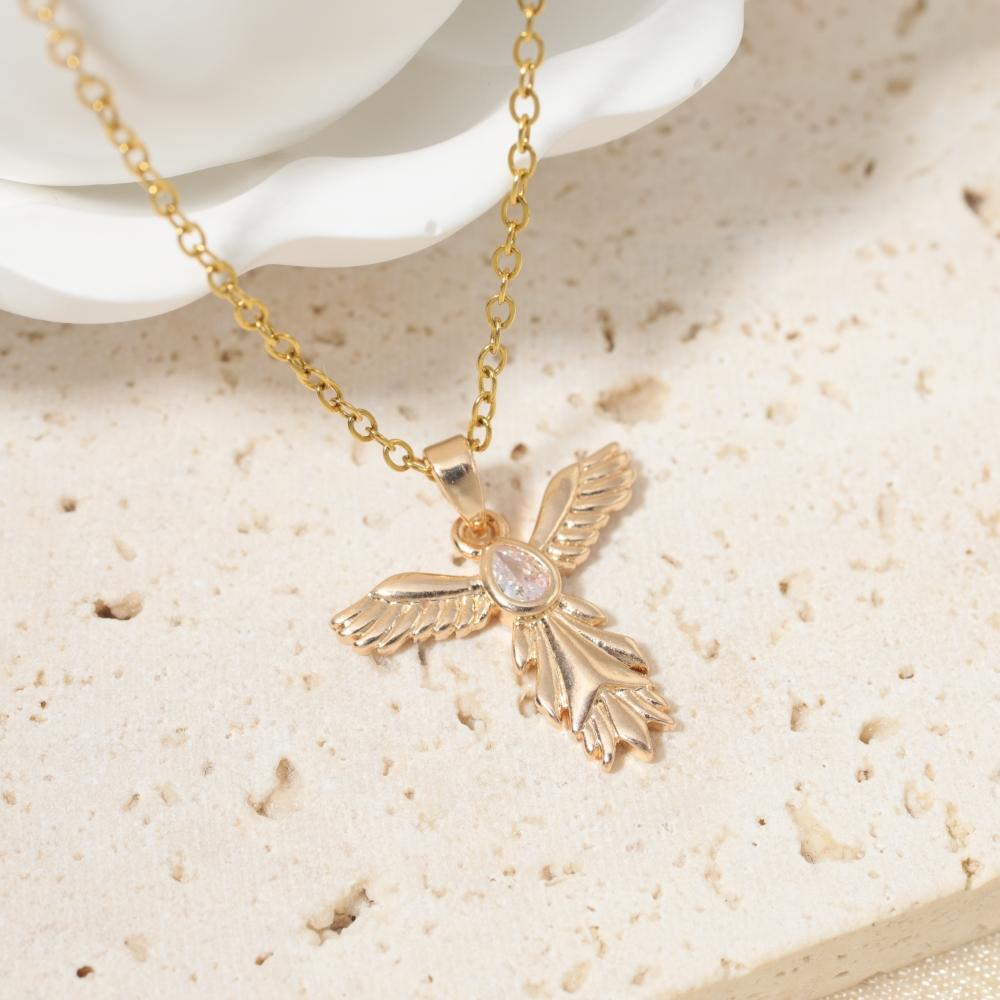 

Phoenix Pendant Necklace with Zirconia for Women Stainless Steel Jewelry золотий