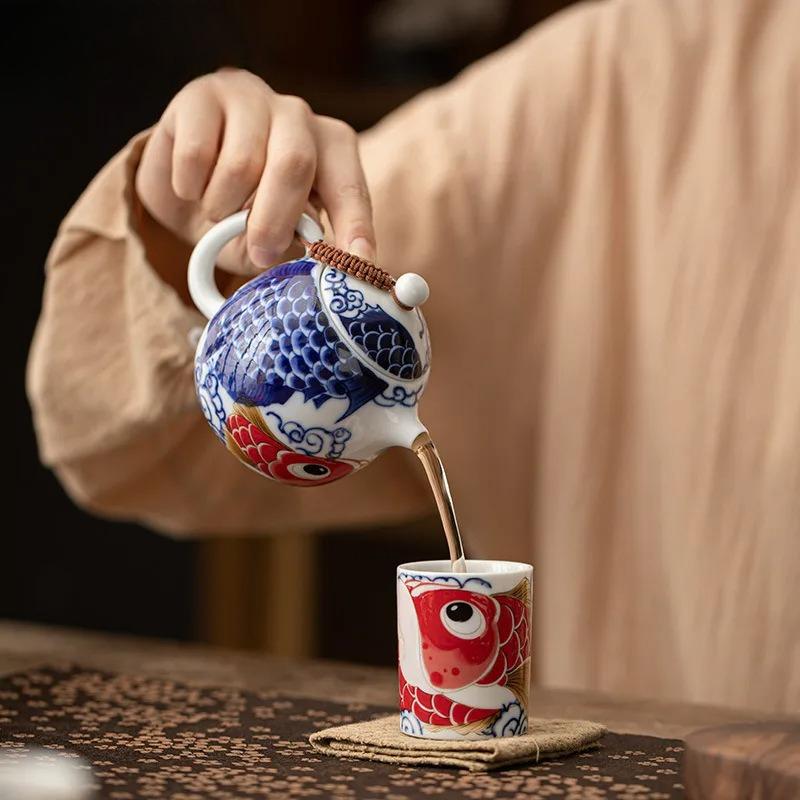 190ml Creative Auspicious Fish Pattern Teapot Small Dragon Egg Pot Tea Set Kit Boutique 1 Pot 2 Cups Tea Maker Organizer Craft