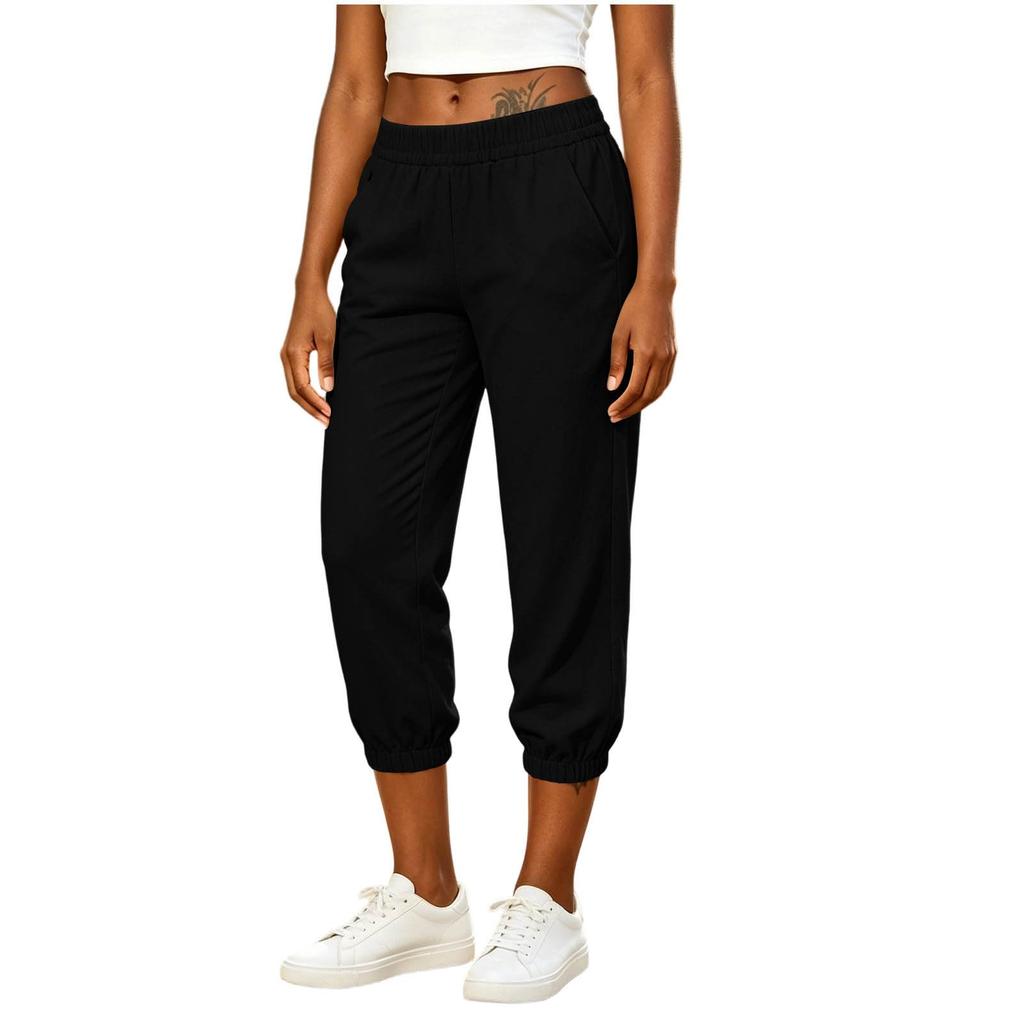 Women Loose Fit Drawstring Waist Casual Pants with Pockets Elastic Ankle Cuffs Cotton Linen for Everyday Wear