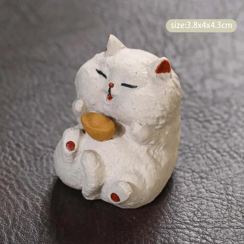 Chinese Yixing Purple Clay Sculpture Tea Pet Cute Lucky Cat Statue Decor Tea Figurine Desktop Ornaments  Tea Set Decoration