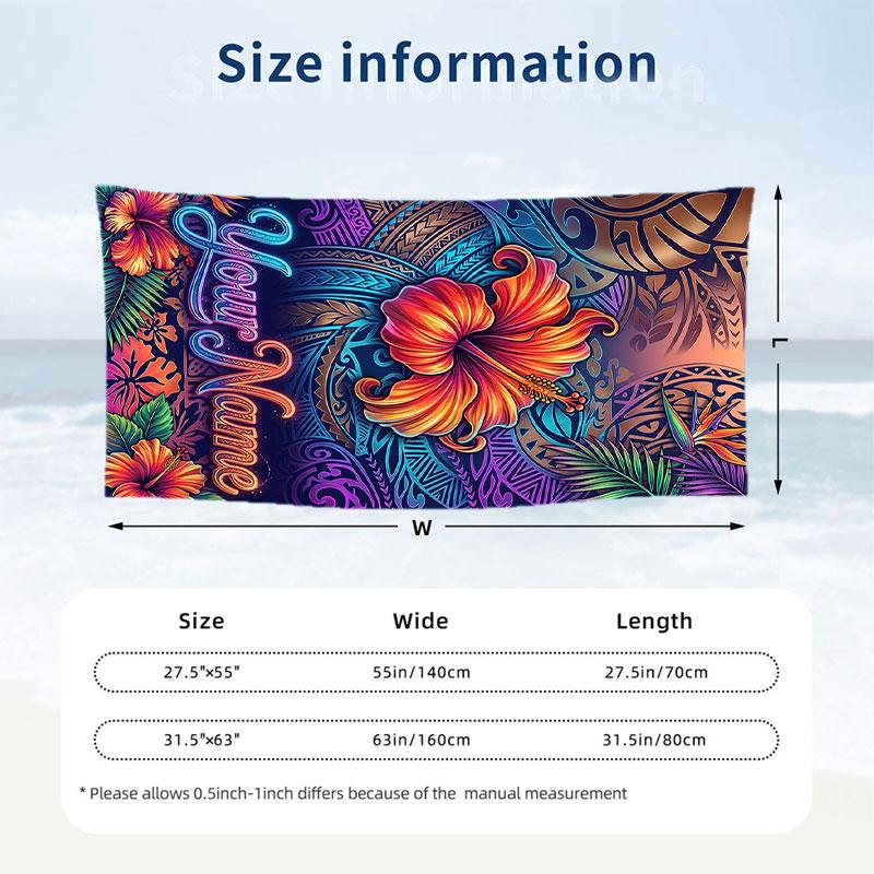 Floral Garden Theme Beach Towel Personalized Custom Name & Text Soft Quick Dry Beach Towel for Swimming Travel