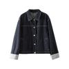 Xin Ge Women's Retro Plaid Patchwork Denim Jacket - Long Sleeve, Drop Shoulder, Casual Fit.