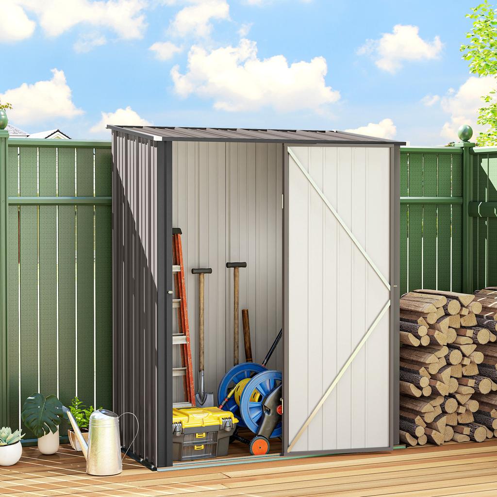 5.3 X 3.1ft Corrugated Steel Garden Shed - Light Grey