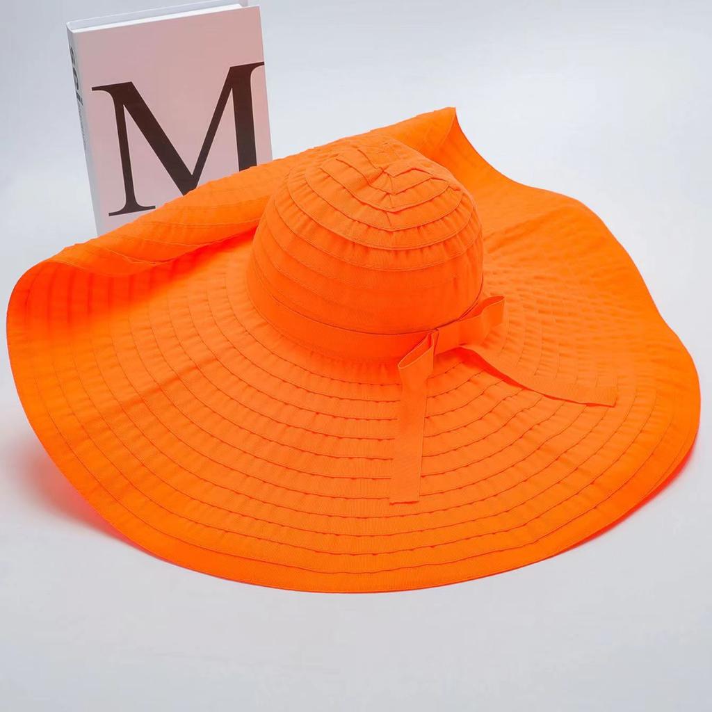 Women's foldable sun hat face protection bucket hat bow big eaves outdoor sun hat adult versatile