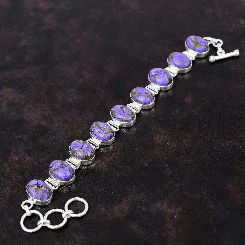 Kupfer Charoit Armband 925 Sterling Silber Armband Verstellbares Kettenarmband Natürlicher Edelstein Handgefertigter Schmuck Tolles Armband für Geschenke