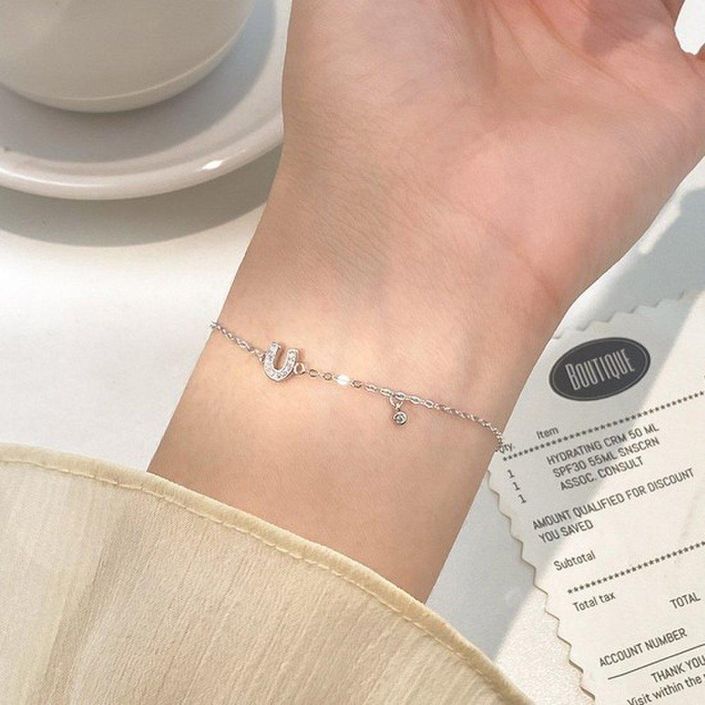 14K Silver Bling Horseshoe Lucky 925 Bracelet