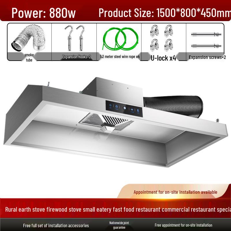 Commercial High-Suction Stainless Steel Range Hood for Restaurants with Wood-Fired Stove Purification