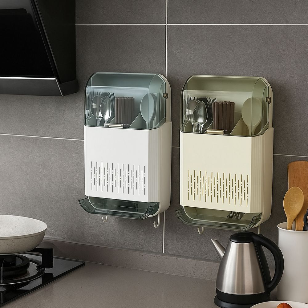 Wall Mounted Kitchen Cutlery Holder Dust-proof Draining Racks  Spoon Storage