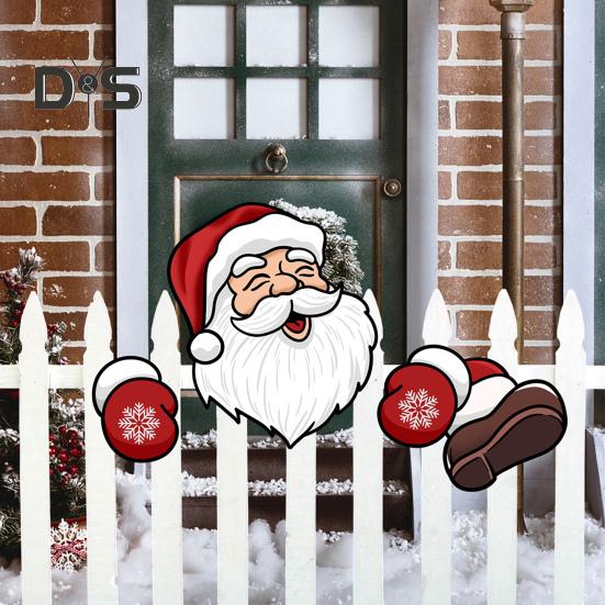 Christmas Decorations Set Santa Claus Elk Snowman Peeking Garden Yard Decorations Outdoor Xmas DIY Garden Fence Sign Ornament for Home Garden Yard