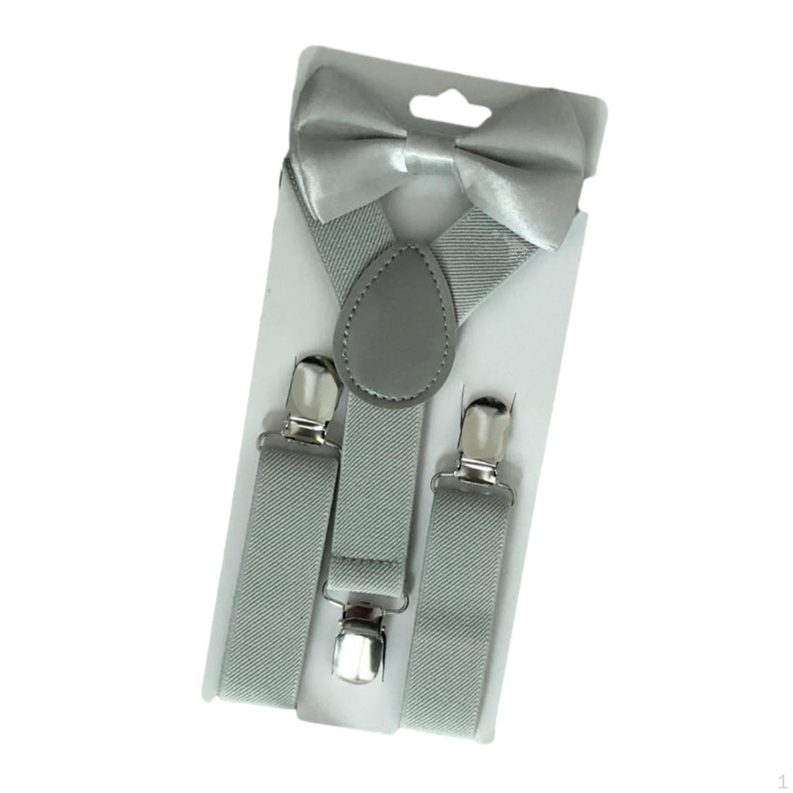 

Kids Bow Tie Pants Suspenders with Clips Durable Fashion Adjustable Children Brace Cosplay Light Gray