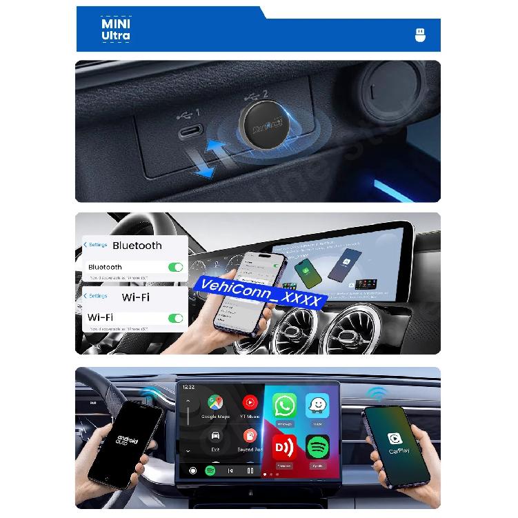 CarlinKit Mini Ultra 3 Wireless CarPlay Android auto Adapter for Car infotainment Upgrade BT 5.4GHz Wifi 5.8GHz OTA Compact