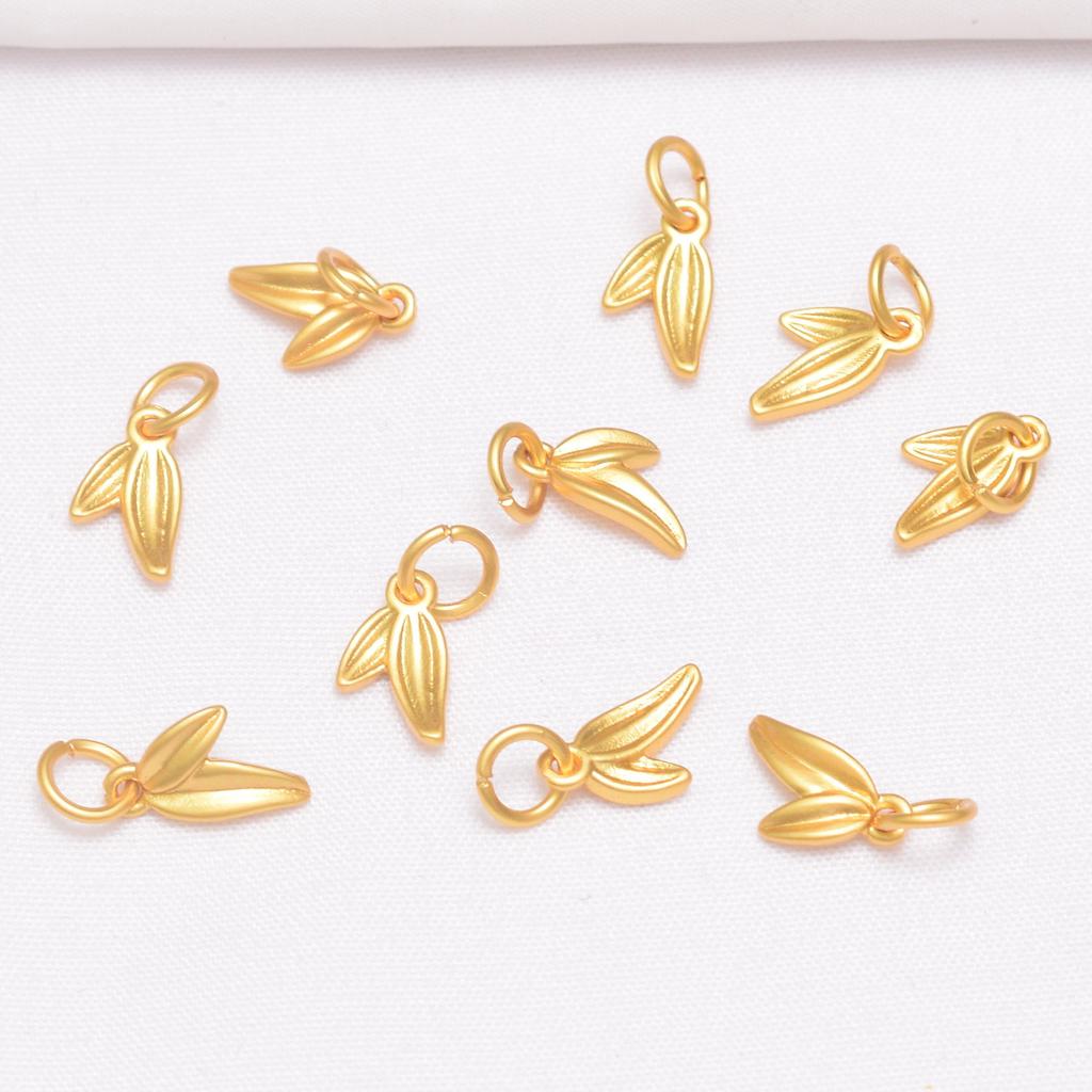 10pcs Color-Preserving Ancient Sand Gold Bamboo Leaf Small Pendant Beaded Diy Handmade Braided Rope Bracelet Necklace Accessories Bamboo Pendant