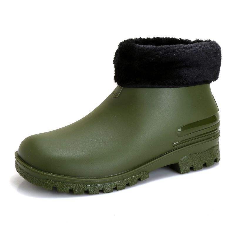 Couple Men's and Women's Short Tube Low-top Rain Shoes Women's Waterproof, Non-slip and Wear-resistant Kitchen Shoes Work Shoes Warm and Velvet Rubbe