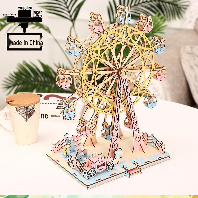 Girls' DIY 3D Wooden Ferris Wheel Puzzle - Educational Assembly Toy