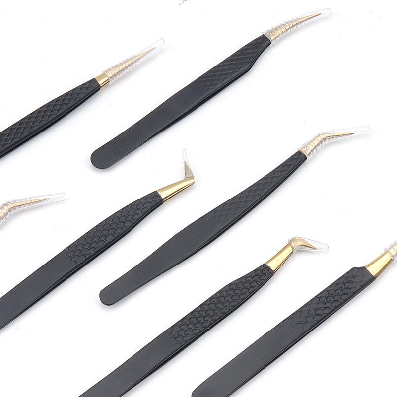 Black Gold Pattern Stainless Steel Eyelash Tweezers for Precision Eyelash Extension