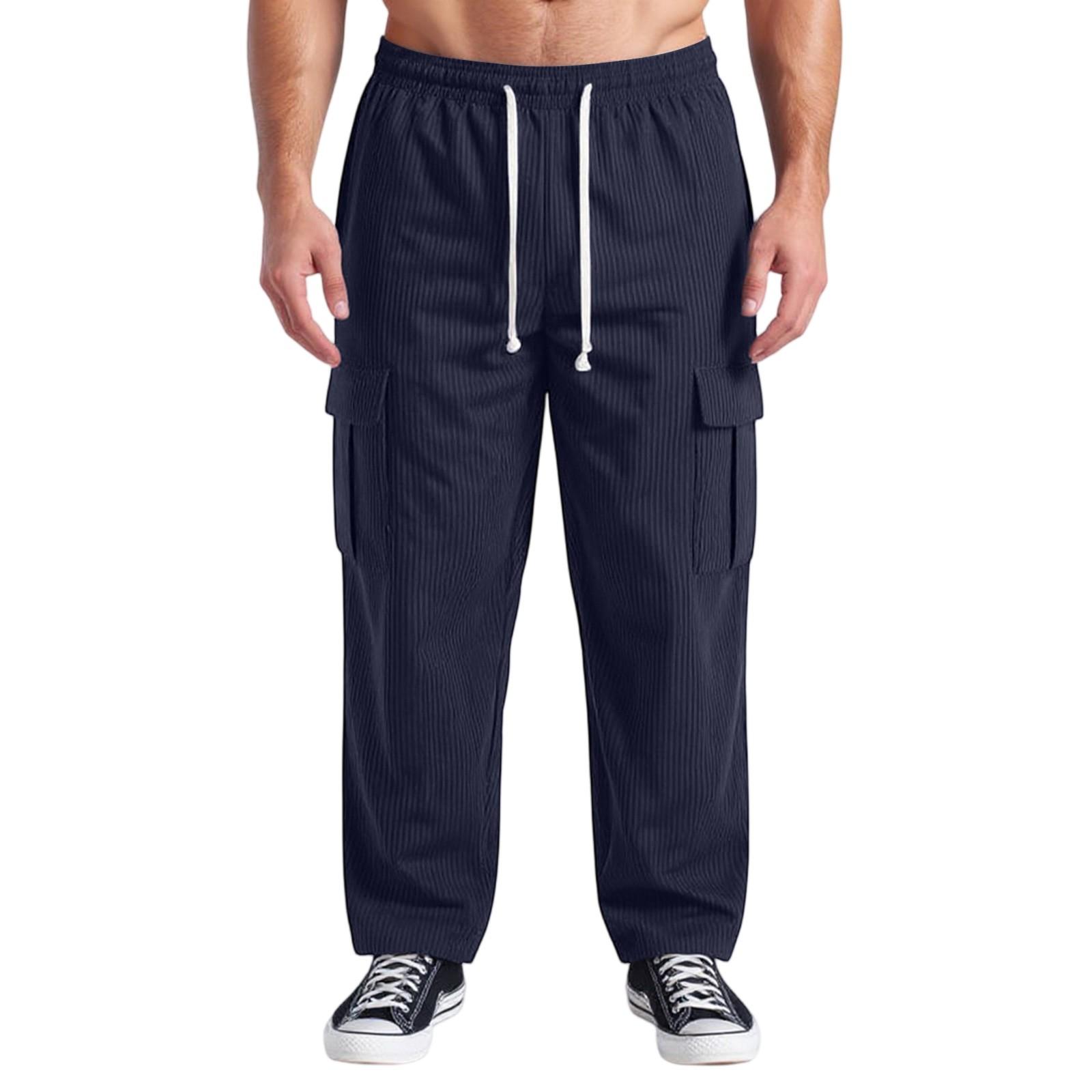

Men s Casual Versatile Retro Workwear Pants, Loose Straight Zipper Casual Pants XL Темно-синій