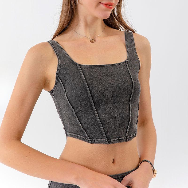 Spring and Summer Women's New Denim Yoga Sports Elastic Outer Wear Quick-Dry Fitness Vest