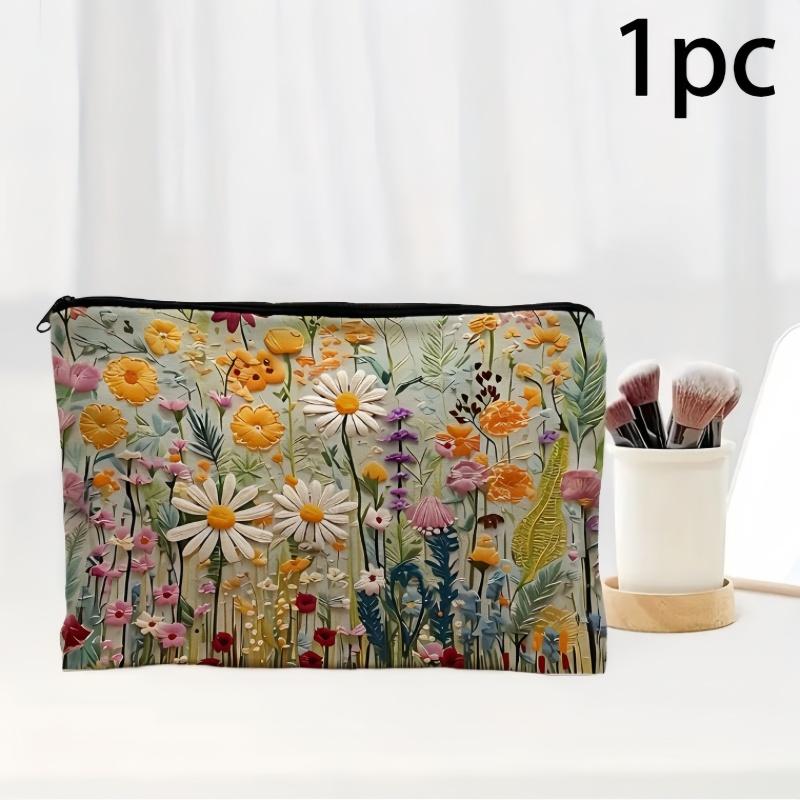 2026 New Retro Oil Painting Flower Makeup Bag, 3D Relief Craftsmanship, Travel Handbag, Suitable for Birthday/Party Gift Giving