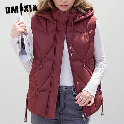 Women's Vintage Casual Solid Color Print Autumn Winter Sleeveless Hooded Jackets & Coats