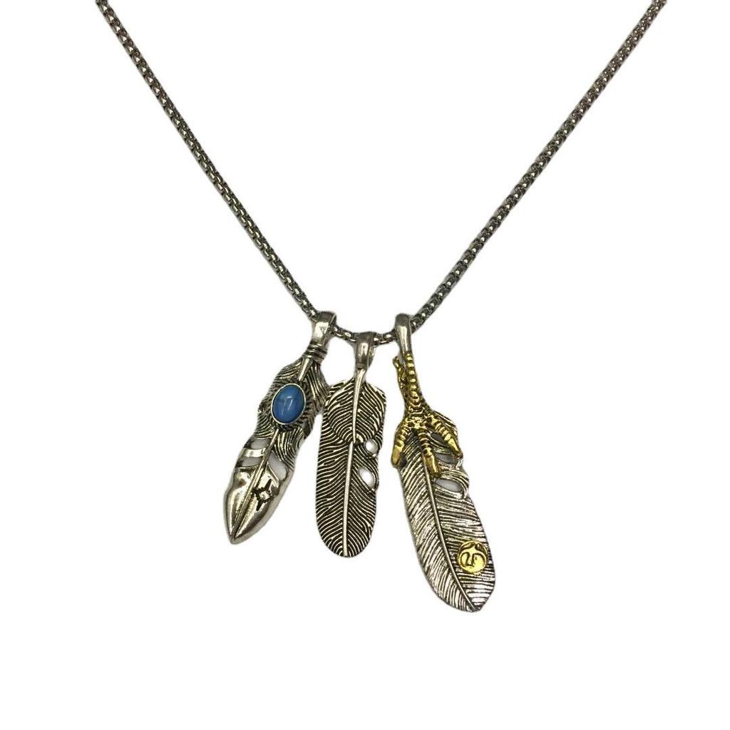 Takahashi Feather Style Necklace: European & American Hip-Hop Silver Alloy Pendant.