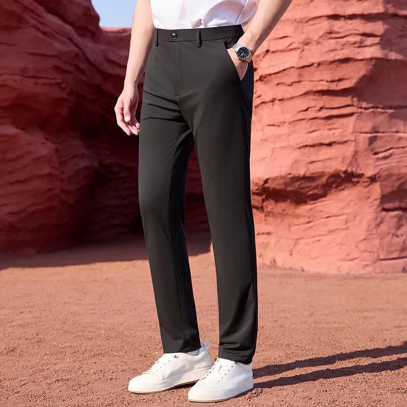 Teluoman Men's Summer Slim Straight Business Trousers