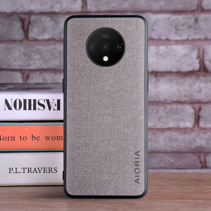 Textil-Leder-Hülle für Oneplus 7T, weiches TPU mit harter Rückseite aus PC-Material, Design mit Kameraschutz