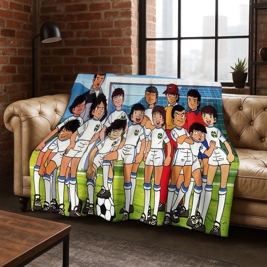 3D Cartoon Captain Ozora Tsubasa Football Anime Flannel Blanket,Warm and Cozy Soft Throw Blanket for Home Bedroom Bed Sofa Cover