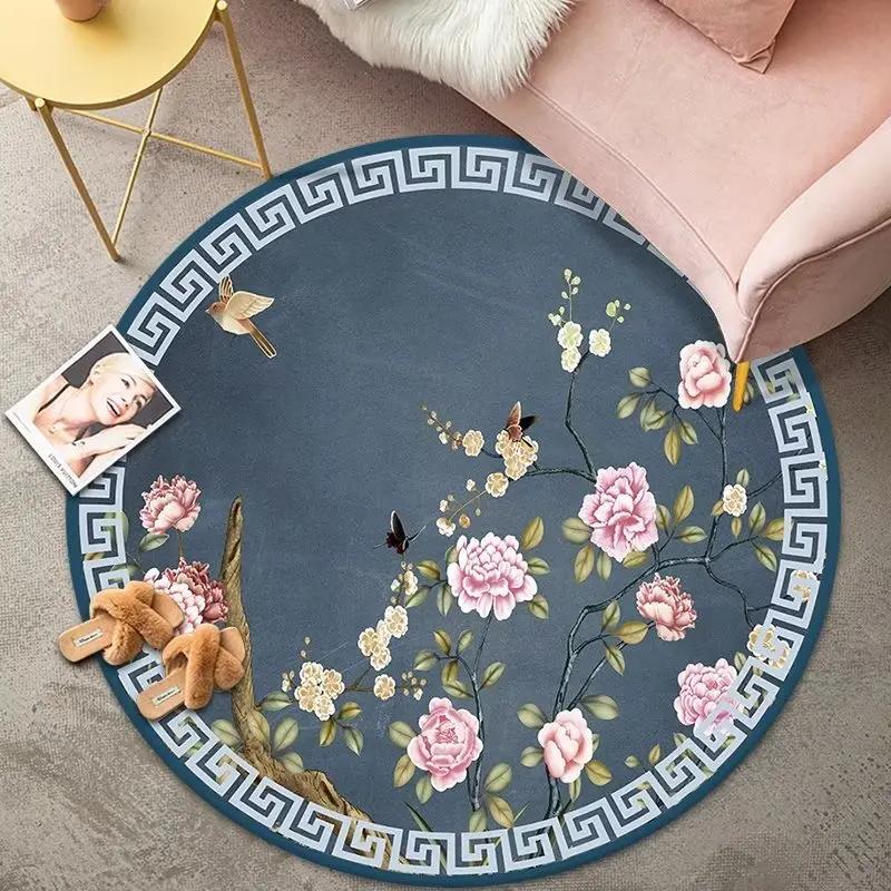 Luxury Classical Round Living Room Rug Simple Black White Bedroom Carpet Toilet Washroom Decoration Rugs Comfortable Floor Mats