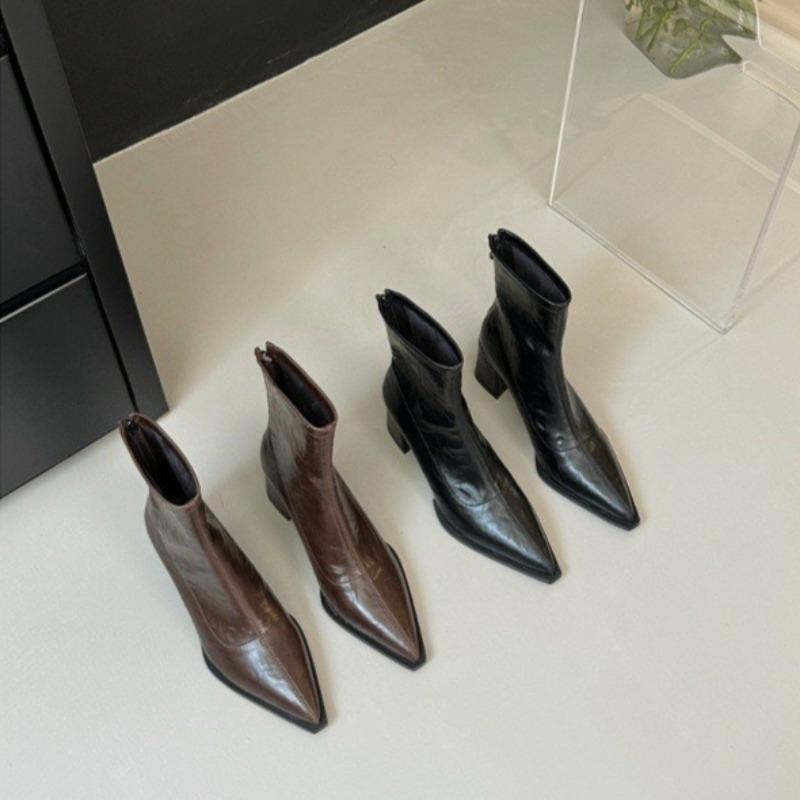 Fashion High-heeled Pointed Short Boots Women Autumn New European American Thick-heeled Bare Boots Retro Brown High-heeled Women's shoes